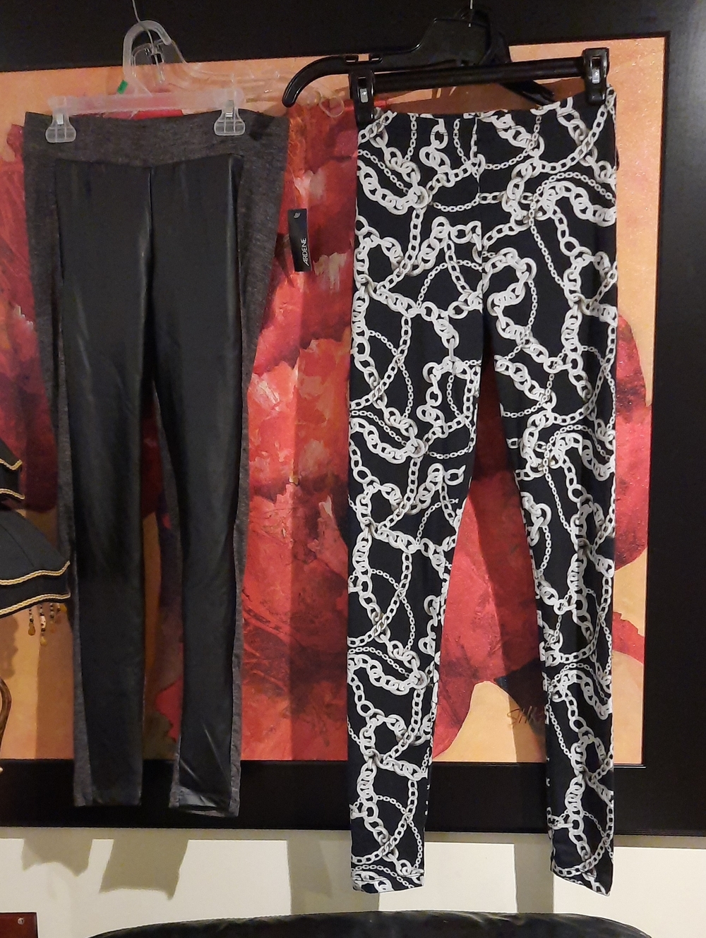 Forever 21 Black White Chain Print NWT Black Gray Faux Leather Leggings 2pc Lot